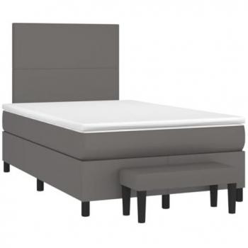 Cama box spring con colchón cuero sintético gris 120x200 cm