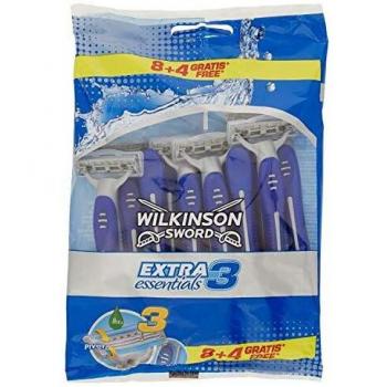 Wilkinson Sword Extra 3 Essentials – Maquinilla de Afeitar Desechable de 3 hojas con Banda Lubricante de Aloe Vera y Cabezal de Afeitado Giratorio Para Conseguir un Afeitado Preciso – Pack 8 + 4