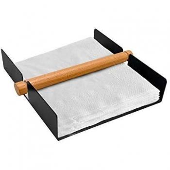 NERTHUS FIH 790-Servilletero de Mesa con Peso, Acero Inoxidable y Bambú, Pequeño