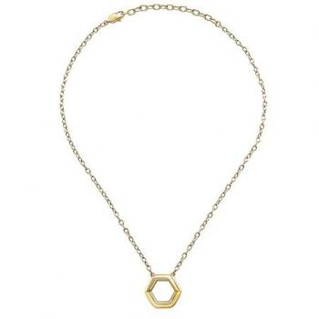 Collar de Mujer Breil Hexagonia TJ3507 - Acero IP Dorado Espejado, Cadena Fina y Colgante Hexagonal, Largo Ajustable 39-45 cm