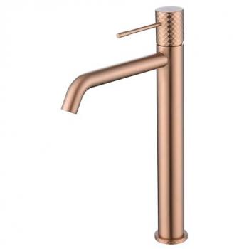 Grifo Monomando Alto para Lavabo de Latón con Apertura en Frío - Diseño Moderno Color Oro Rosa Cepillado