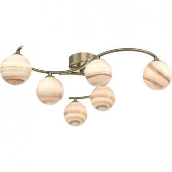 Plafón Atiya de latón antiguo con cristal, 6 bombillas G9, diámetro de 16 cm