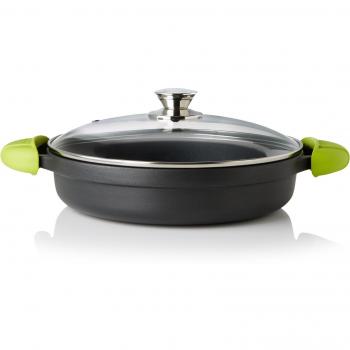 Cacerola Premium Valira de 28 cm Baja en Aluminio Fundido Antiadherente Reforzado, Apta para Inducción, con Tapa y Asas - Hecha en España