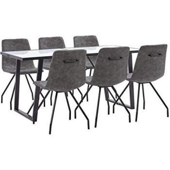 vidaXL Juego de Comedor 7 Piezas de Cuero Sintético Mobiliario Interior Casa Hogar Robusto Duradero Resistente Funcional Práctico Útil Marrón Oscuro