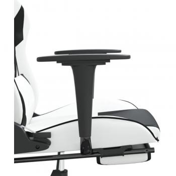 vidaXL Black and White Faux Leather Gaming Chair with Footrest