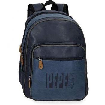 Pepe Jeans Max Mochila Doble Compartimento Adaptable para Portátil 15,6 Azul 31x44x15 cms Piel Sintética 20.46L