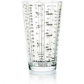 KitchenCraft Blue Card Vaso Medidor de Cristal en Gramos, Miligramos, Tazas, Onzas y Onzas Líquidas 350 g 14.7 x 8.8 cm