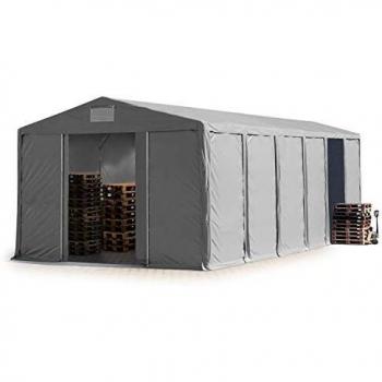 Carpa de Almacenamiento 8x12 m con Estructura de Suelo y Puerta Corredera, PVC 850, Gris, Sin Estática