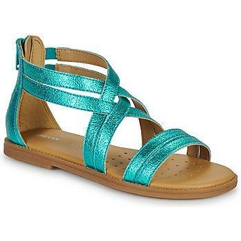 Geox Sandalias J SANDAL KARLY GIRL para niña, color verde oscuro, diseño cómodo y transpirable, con suela de goma antideslizante y cierre ajustable