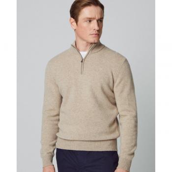 Hackett Men's Lambswool Half-Zip Stone Brown Sweater