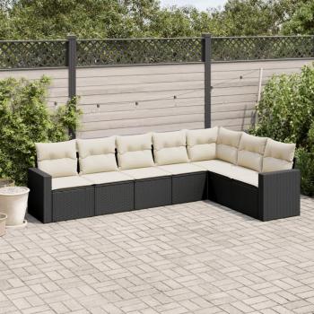 Juego de sofás de jardín con almohadas 7 piezas Polyrattan negro