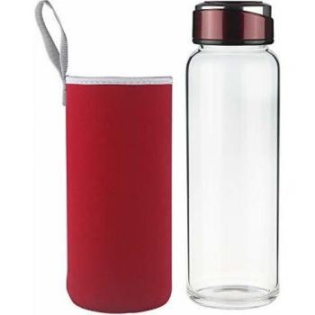 SHBRIFA Botella de Agua de Vidrio de Borosilicato 1000ml / 1500ml, Botella de Agua de Cristal con Funda de Neopreno y Tapa de Acero Inoxidable a Prueba de Fugas