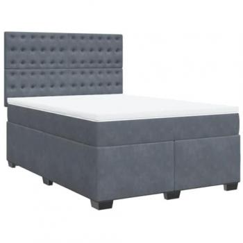 Cama box spring con colchón de terciopelo gris oscuro 160x200 cm
