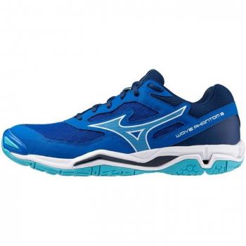 Zapatillas de balonmano Mizuno Wave Phantom 3 blancas con tecnología Wave, amortiguación, suela de goma para tracción en interiores y diseño ligero