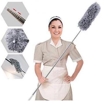 ENJSD Plumero Extensible, Plumero de Microfibra Desmontable y Flexible, plumeros telescópicos Extra Largos de Acero Inoxidable de 110 Pulgadas con Tapa de Silicona Suave, Limpiar telarañas
