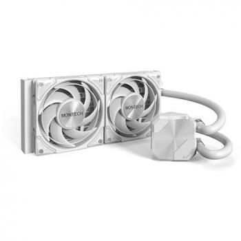Disipador Líquido Montech HyperFlow S240 Blanco - Enfriador AIO Ultra Silencioso para CPU con 2 Ventiladores ARGB y Radiador de Alta Eficiencia