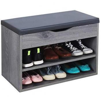 RICOO Banco Zapatero con Asiento 60 x 42 x 30 cm Mueble recibidor Roble Gris – Organizador Zapatos WM032-EH-A