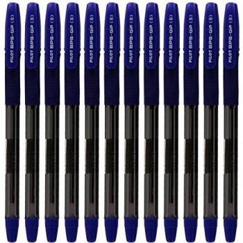 Bolígrafo Pilot BPS GP - Agarre de goma ancho, punta de 1,2 mm, trazo de 0,34 mm, 12 unidades, color azul