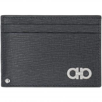 Ferragamo Men's Gancini Leather Card Holder in Black | 66A061 Color 685914