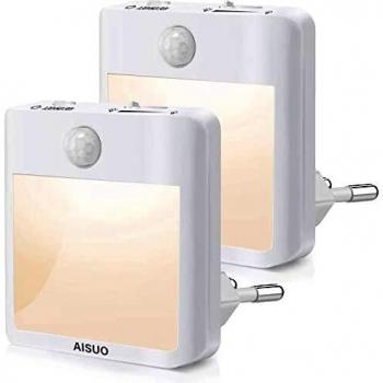 Luz Nocturna Infantil，AISUO[2 Piezas]Luz Nocturna LED con Sensor Movimiento，Luz quitamiedos Luminosidad infinitamente regulable Ideal para escaleras, dormitorios, cocinas, iluminación direccional
