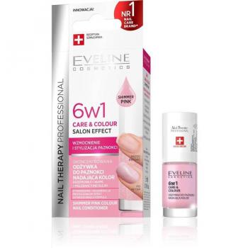 EVELINE Nail Therapy KRISTALLKLAR 6in1 Shimmer Pink - Acondicionador para uñas 6 en 1, tono Shimmer Pink, presentación de 5 ml