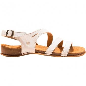 Sandalias planas de piel con cierre de hebilla para mujer - El Naturalista N5811B BIOQUICK WHITE/PANGLAO