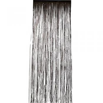 Smiffy's-46941 Cortina Brillante metálico, 91cmx244cm / 36inx96in, Color Negro, Applicable