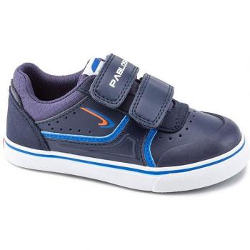 Zapatillas Deportivas Pablosky 970320 para Chico en Cuero Auténtico con doble cierre adherente color azul marino