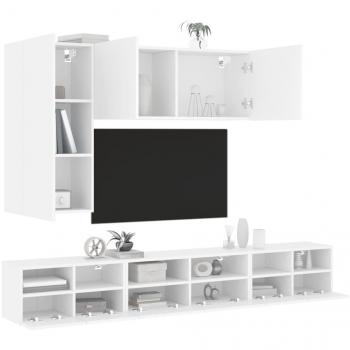 Mueble de TV de pared 5 piezas en madera de ingeniería blanca, ideal para salón