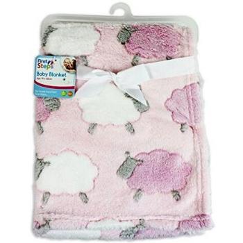 Manta polar para bebé con forro suave First Steps para bebés, desde recién nacidos, 75 x 100 cm, incluye babero rosa Pink Sheep