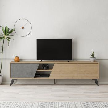 Mueble TV Fiona 180 cm Blanco - Roble / Roble - Gris