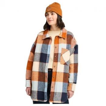 Timberland Women's Heavyweight Flannel Overshirt in Orange, Size M