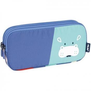 Estuche Escolar Milan Triple Cremallera Serie Animals Azul 20 x 11 x 6,5 cm