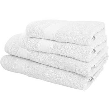 Wellhome Juego de 4 Toallas de Baño 100% Algodón Blanco - Incluye 2 toallas de lavabo (50x90 cm) y 2 toallas de ducha (70x140 cm), con un gramaje