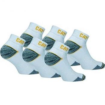 Calcetines de Trabajo para Hombre Caterpillar 6 Pares con Refuerzo en Talón y Punta, Algodón de Excelente Calidad (Talla 6-9, Blanco)