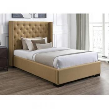 Cama de 120 x 200 cm con cabecero tapizado en tela beige y colchón Massimo