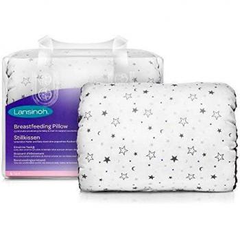 Lansinoh Breastfeeding Pillow for The Arm to Support Nursing Baby as a Cushion, Suitable for All Including c-Section, Portable and Compact, Washable, Light Grey Star Print Fabric