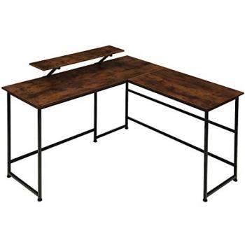 Escritorio Melrose 140x130 cm - Mesa de ordenador en forma de L, estilo industrial con tableros de MDF veteado y soporte móvil para monitor
