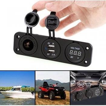 Kit Senhai Tres Agujero panel multifunción voltímetro digital LED / Dual USB 2 Puerto para cargador / DC 12V del zócalo de energía adecuados de instalar en cualquier 12V-24V de la motocicleta, Barco, Camiones, coches, etc.