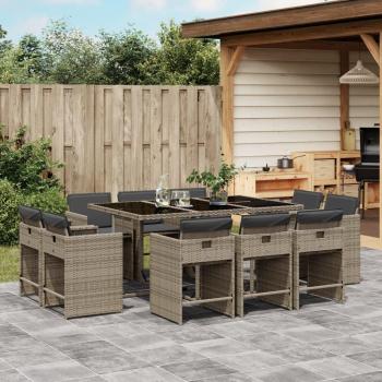 11-Piece Grey Poly Rattan Garden Dining Set with Cushions