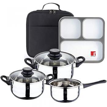 Batería de Cocina San Ignacio 5 Piezas Acero Inoxidable con Set Hermético y Bolsa Isotérmica