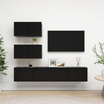 Set de muebles de salón TV 4 piezas madera de ingeniería negro, incluye mueble para televisor, mesa de TV y almacenamiento, dimensiones 60 x 30 x 30 cm