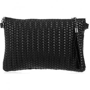 FIRENZE ARTEGIANI. Oleggio Bolso Bandolera Mujer.Piel auténtica Gamuza Grabado Espiga .Made in Italy. Vera Pelle Italiana.23x4x15 cm. Color: Negro