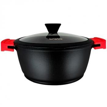 Cacerola Briebe Black Titanium 24cm Inducción Antiadherente Titanio Aluminio Fundido sin PFOA con Tapa de Cristal y Asas de Silicona Extraíbles