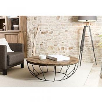 Mesa de centro redonda MACABANE de teca reciclada y metal negro 100x100cm