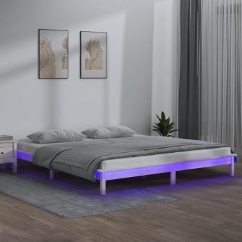 Cama Super King de Madera Maciza Blanca con LED 180x200 cm