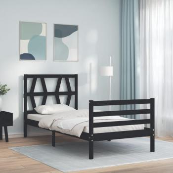 Cama con cabecero negro de madera maciza 90x200 cm