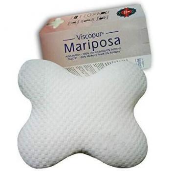 Duérmete Online - Almohada Cervical Mariposa Espuma Viscoelástica | Forma Anatómica y Ortopédica para Dormir de Lado | Protección antiácaros | Funda Termorreguladora, Blanco, 59 x 45 x 12 cm