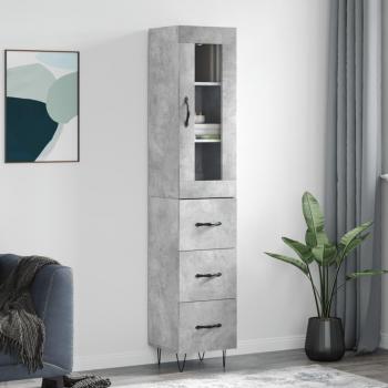 Aparador alto de madera contrachapada gris hormigón 34,5x34x180 cm con 3 cajones, mueble de almacenaje para salón, buffet y armario auxiliar
