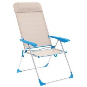 Silla Plegable Marbueno 5 Posiciones Aluminio con Cojín Azul Beige 69 x 109 x 58 cm